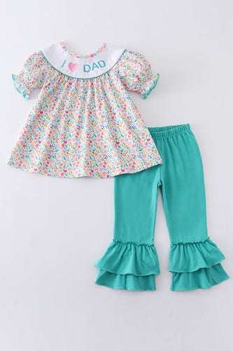 Floral print I love dad embroidery girl set - ARIA KIDS