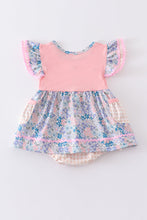 Pink floral print ruffle girl bubble - ARIA KIDS
