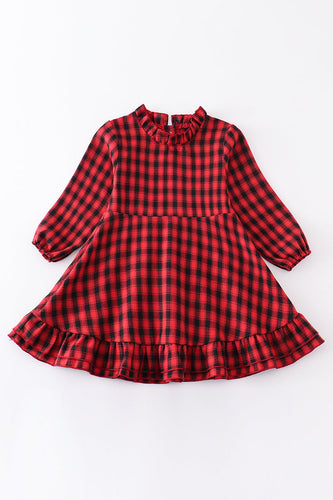 Red plaid ruffle girl dress - ARIA KIDS