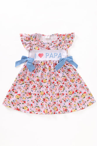 Pink floral print I love PAPA dress - ARIA KIDS