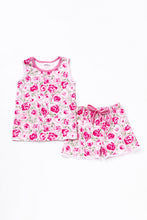 Pink floral print lace girl shorts set - ARIA KIDS