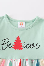 Premium Green christmas tree print ruffle dress - ARIA KIDS