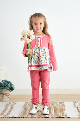 Platinum pink dot floral print tunic girl top - ARIA KIDS