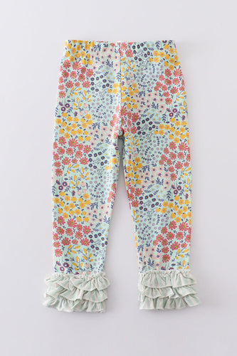 Platinum floral print ruffle girls pants - ARIA KIDS