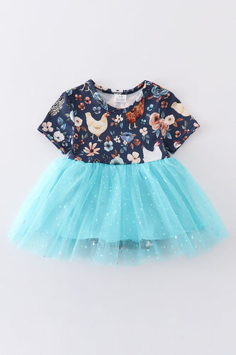 Floral chicken print sequin tulle girl bubble - ARIA KIDS