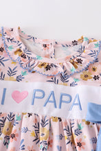 Floral print I love PAPA embroidery ruffle girl set
