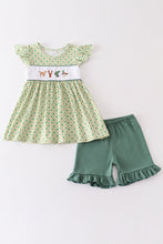 Green go hunting embroidery floral print girl set - ARIA KIDS