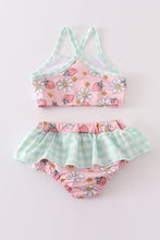 Pink floral strawberry print 2pc girl swimsuit