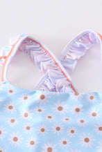 Blue floral print 2pc strap swimsuit UPF50+ - ARIA KIDS