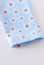 Blue floral print 2pc long sleeve rashguard swimsuit UPF50+