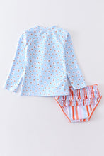 Blue floral print 2pc long sleeve rashguard swimsuit UPF50+ - ARIA KIDS