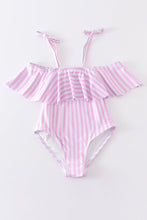 Pink stripe strap girl swimsuit one piece UPF50+ - ARIA KIDS