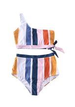 Mommy & Me Retro Stripe Print High Waisted 2-Piece Toga  Swimsuit (Pre-order) - ARIA KIDS