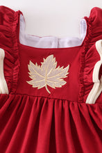 Maple Leaf Embroidered Ruffle Dress in Burgundy & Ivory - ARIA KIDS