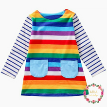 Rainbow Striped Pocket Long Sleeve Dress - ARIA KIDS