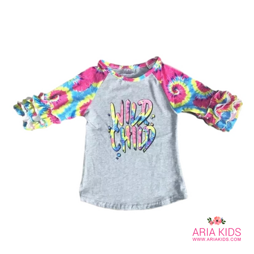 Tie Dye Wild Child Ruffle Shirt - ARIA KIDS