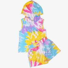 "Camille' Pastel Rainbow Tie Dye Cotton Hoodie Tank & Shorts - ARIA KIDS