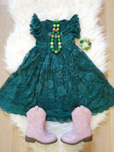 "Elizabeth" Flutter Sleeve GREEN Lace Dress - ARIA KIDS
