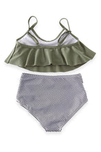 Mommy & Me Olive Green & Stripes High Waisted 2-Piece Swimsuit - ARIA KIDS