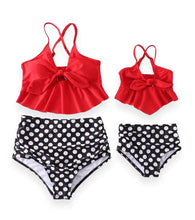 Mommy & Me Red Black & White Polka Dotted High Waisted 2-Piece Swimsuit (Pre-order) - ARIA KIDS