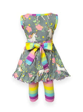 "Nola" Unicorn and Rainbows Pastel Stripe Dress & Pants Set - ARIA KIDS