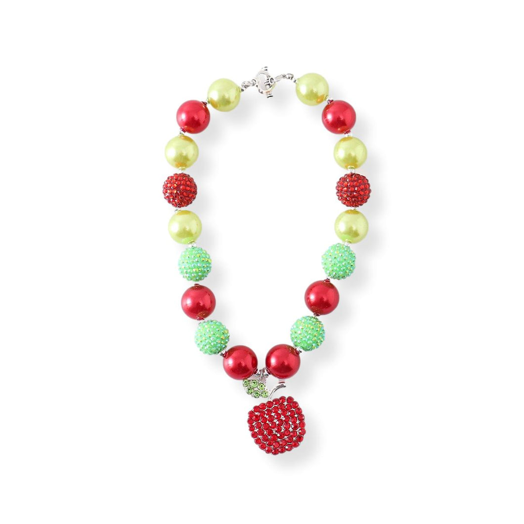 Back To School Apple Rhinestone Bubblegum Necklace - ARIA KIDS