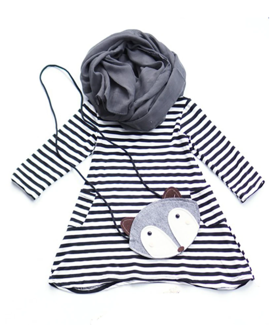 The Little Fox Striped Dress 3-Piece SET - ARIA KIDS