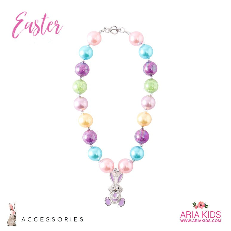 Rainbow Bunny Chunky Necklace - Clear Rhinestone - ARIA KIDS