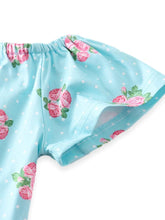 Blue Floral Polka Dot Bunny Rabbit Off Shoulder Top + Ruffled Capri Pants Set - ARIA KIDS