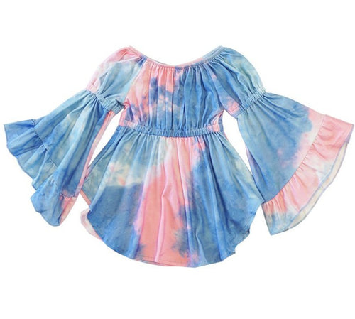 Juliet Bell Sleeve Tie Dye Tunic - Blue - ARIA KIDS