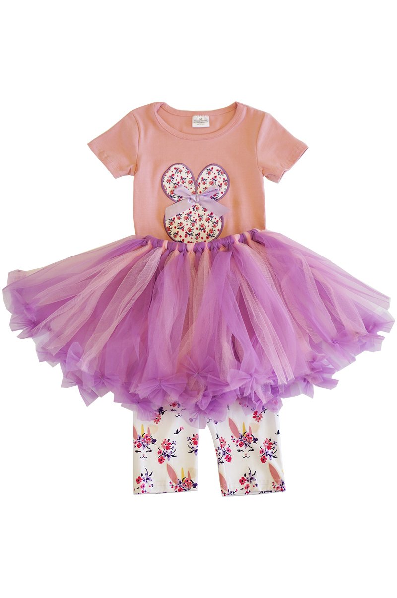 White Floral Bunny Tutu Pants 3-Piece Set - ARIA KIDS