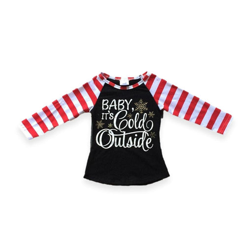 WHOLESALE CLEARANCE BUNDLE - Baby It's Cold Outside Black & Red Striped Raglan Shirt - ARIA KIDS