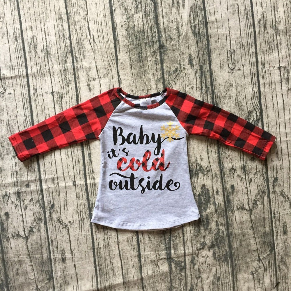 Buffalo Plaid Baby It's Cold Outside Christmas Gray Raglan Shirt - ARIA KIDS