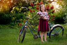 Maryln Maroon Floral Velour Twirl Dress - ARIA KIDS