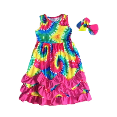 Bright Tie Dye Twirl Ruffle Dress - ARIA KIDS