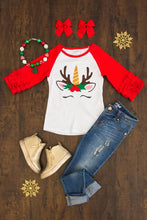 Unicorn Deer Christmas Holly Berry Ruffle Raglan (2T, 3T, 8) - ARIA KIDS