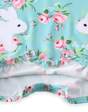 Mint Floral Bunny Applique Pink Pom Pom Romper - ARIA KIDS