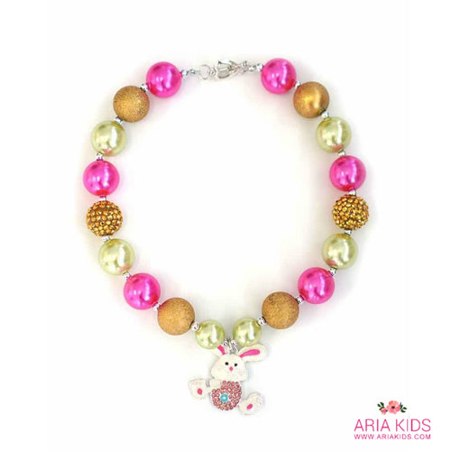 Easter Bunny Chunky Bubblegum Necklace - PINK/GOLD - ARIA KIDS
