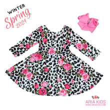 Leopard Pink Rose Twirl Dress with Hair Bow - ARIA KIDS