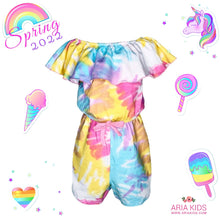 "Camille' Pastel Rainbow Tie Dye Ruffle Romper - ARIA KIDS