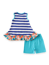 Blue Striped Turtle Ruffled Sleeveless Top + Shorts Set - ARIA KIDS