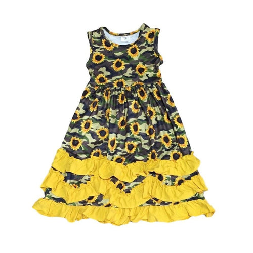 Sunflower Camouflage Ruffle Dress - ARIA KIDS