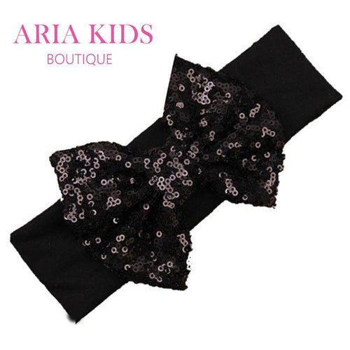 Black/Black Baby Sequin Bow Headband - ARIA KIDS