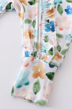 Blue floral print bamboo zipper baby romper - ARIA KIDS