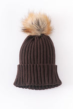 Brown knit pom pom beanie hat baby toddler adult - ARIA KIDS