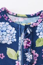 Navy floral print bamboo zipper baby romper - ARIA KIDS