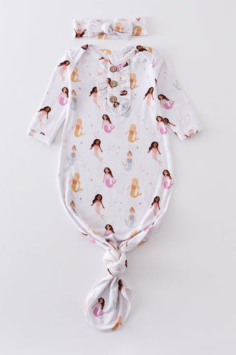 Mermaid print bamboo baby gown - ARIA KIDS