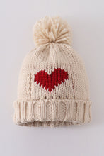 Cream heart knit beanie pom pom hat - ARIA KIDS