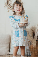 Blue floral print pocket girl dress