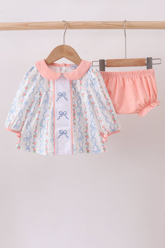 Pink floral bow embroidery bloomer set - ARIA KIDS